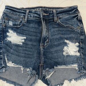American Eagle Outfitters Blue Jean Shorts with Distressed Details